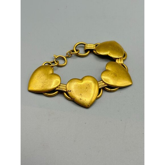 Vintage Brass Heart Link Bracelet Long Retro Charm Book Chain Links - Picture 4 of 6